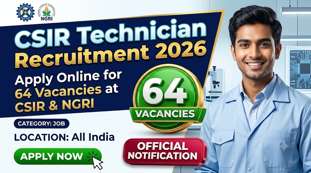 CSIR Technician Recruitment 2026: Apply Online for 64 Vacancies at CSIR & NGRI