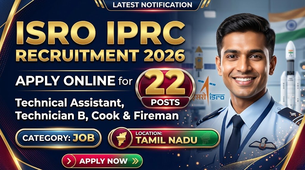 ISRO IPRC Recruitment 2026: Apply Online for 22 Technical Assistant, Technician B, Cook & Fireman Posts