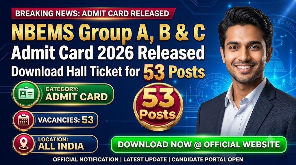 NBEMS Group A, B & C Admit Card 2026 Released: Download Hall Ticket for 53 Posts