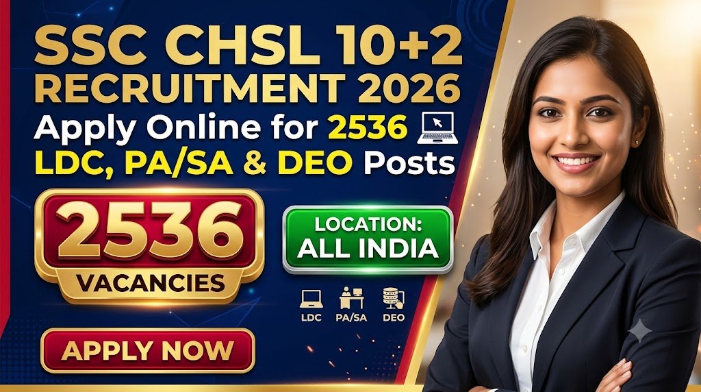 SSC CHSL 10+2 Recruitment 2026: Apply Online for 2536 LDC, PA/SA & DEO Posts