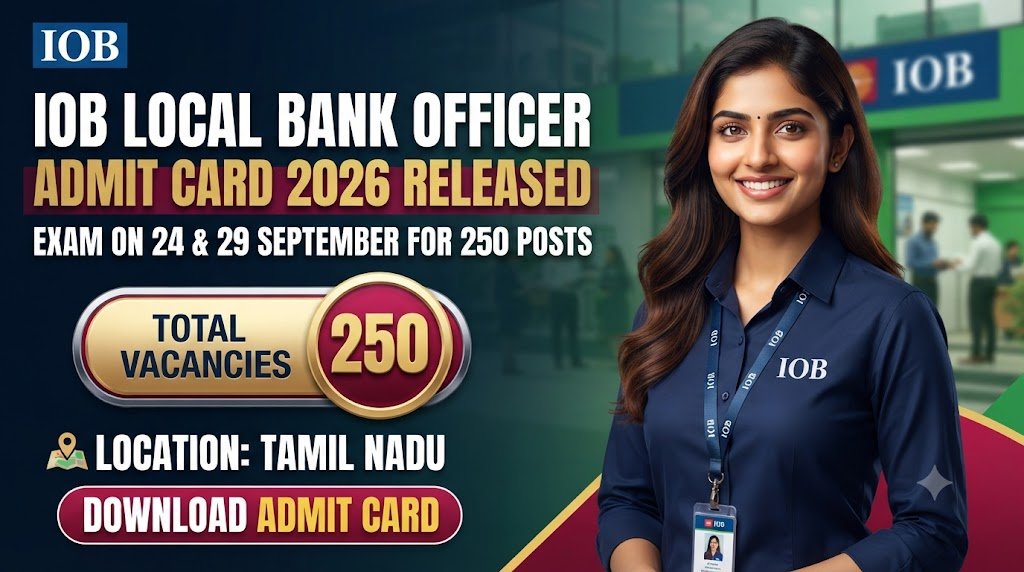 IOB Local Bank Officer Admit Card 2026 Released: Exam on 24 & 29 September for 250 Posts