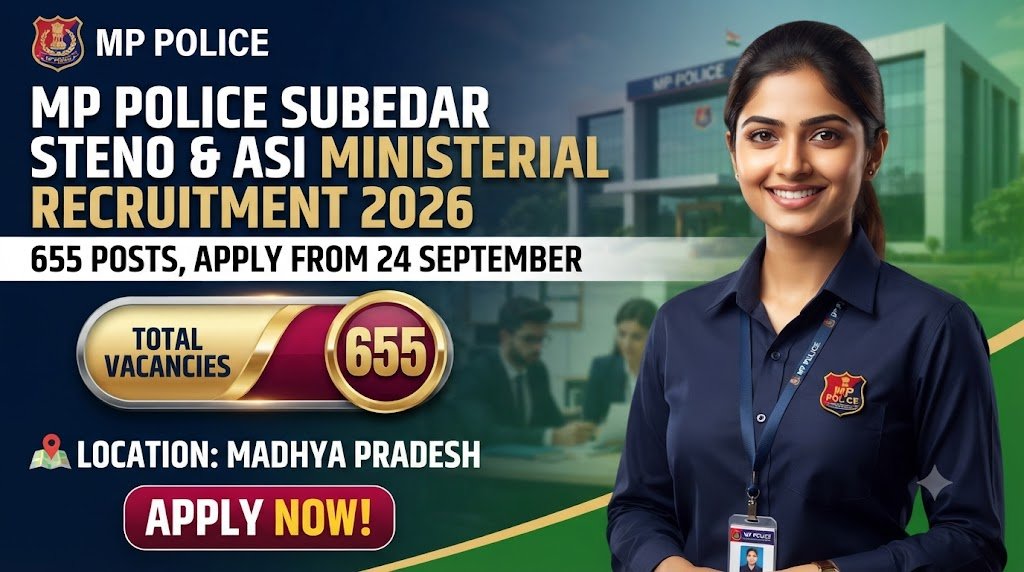 MP Police Subedar Steno & ASI Ministerial Recruitment 2026: 655 Posts, Apply from 24 September