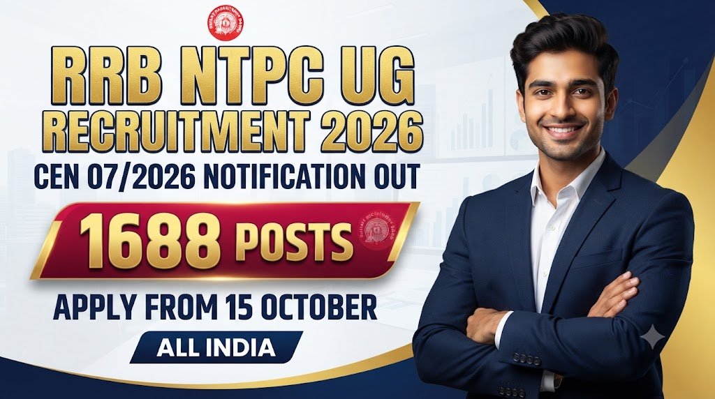 RRB NTPC UG Recruitment 2026: CEN 07/2026 Notification Out for 1688 Posts, Apply from 15 October