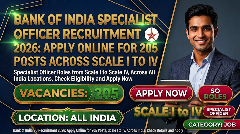 Bank of India Specialist Officer Recruitment 2026: Apply Online for 205 SO Posts Across Scale I to IV