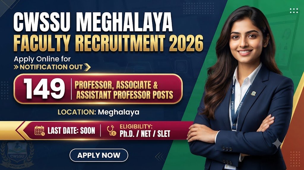 CWSSU Meghalaya Faculty Recruitment 2026: 149 Professor, Associate & Assistant Professor Posts