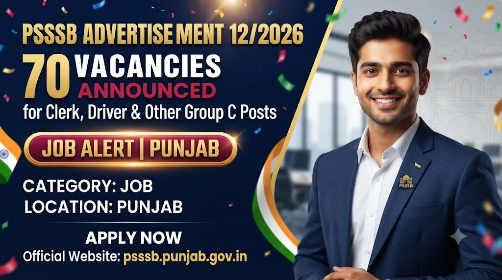 PSSSB Advertisement 12/2026: 70 Vacancies Announced for Clerk, Driver & Other Group C Posts