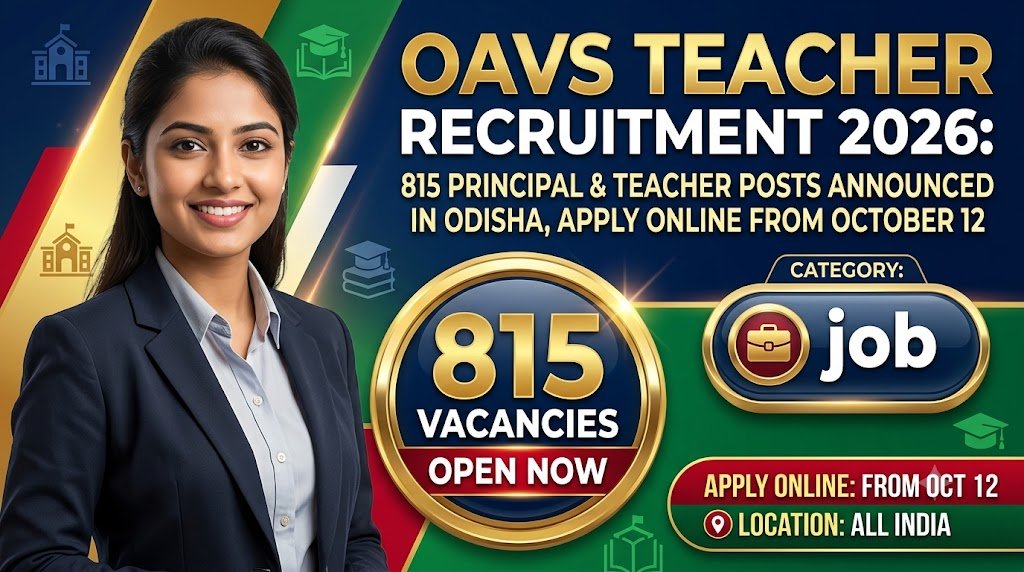 OAVS Teacher Recruitment 2026: 815 Principal & Teacher Posts Announced in Odisha, Apply Online from October 12