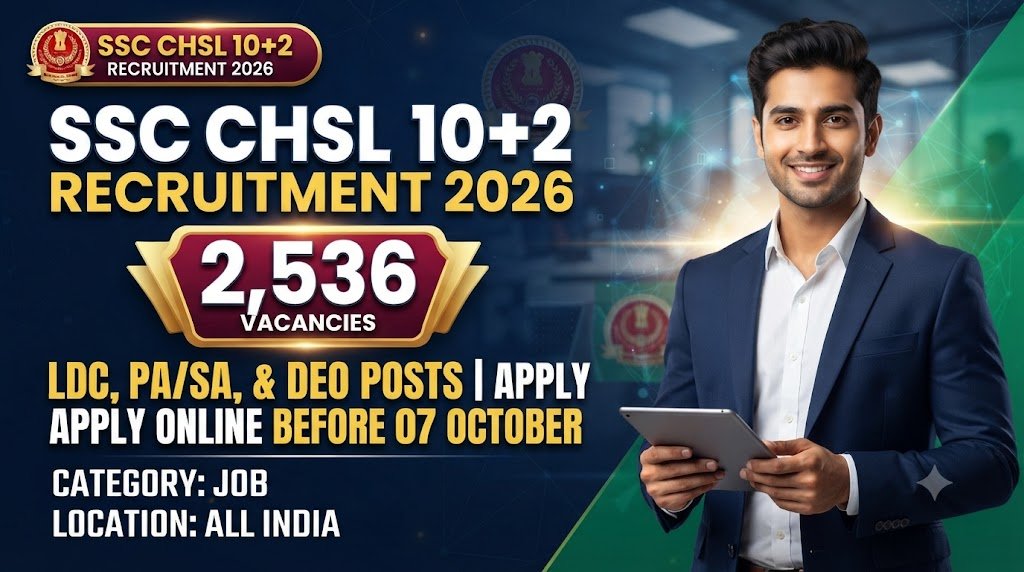 SSC CHSL 10+2 Recruitment 2026: Apply Online for 2,536 LDC, PA/SA, and DEO Posts Before 07 October