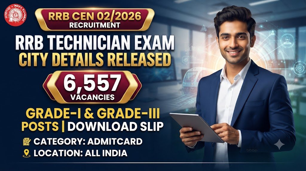 RRB Technician CEN 02/2026 Exam City Details Released: Download Slip for 6,557 Grade-I & Grade-III Posts