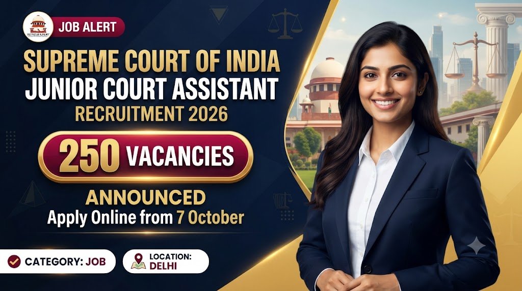 Supreme Court of India Junior Court Assistant Recruitment 2026: 250 Vacancies Announced, Apply Online from 7 October