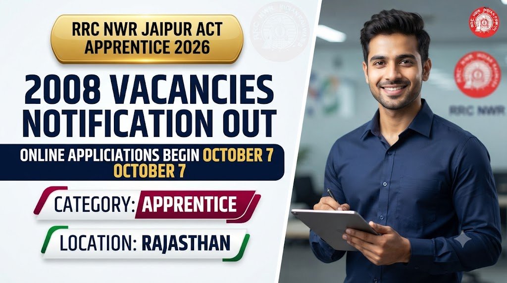RRC NWR Jaipur Act Apprentice 2026: 2008 Vacancies Notification Out, Online Applications Begin October 7