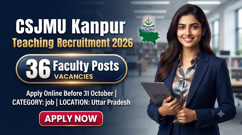 CSJMU Kanpur Teaching Recruitment 2026: Apply Online for 36 Faculty Posts Before 31 October