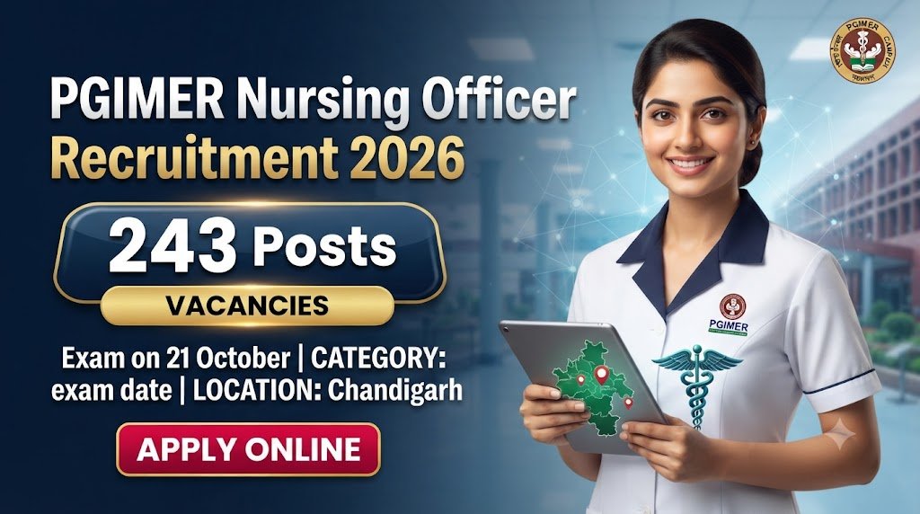 PGIMER Nursing Officer Recruitment 2026: 243 Posts, Exam on 21 October, Apply Online