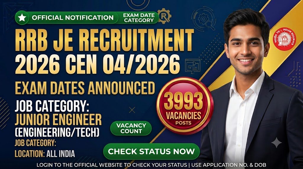RRB JE Recruitment 2026 CEN 04/2026: Application Status Out for 3993 Posts