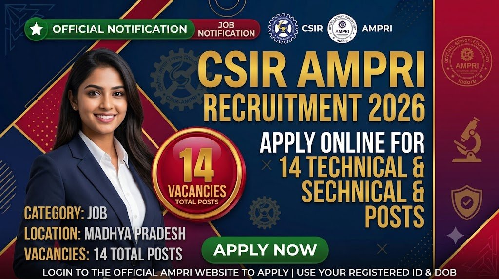 CSIR AMPRI Recruitment 2026: Apply Online for 14 Technical & Security Posts