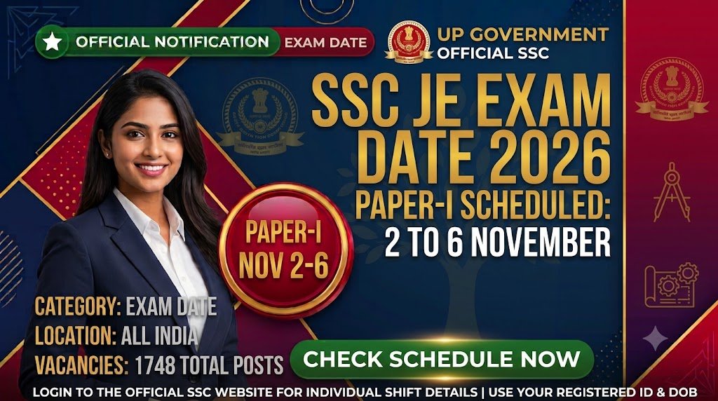 SSC JE Exam Date 2026 Released: Paper-I Scheduled from 2 to 6 November