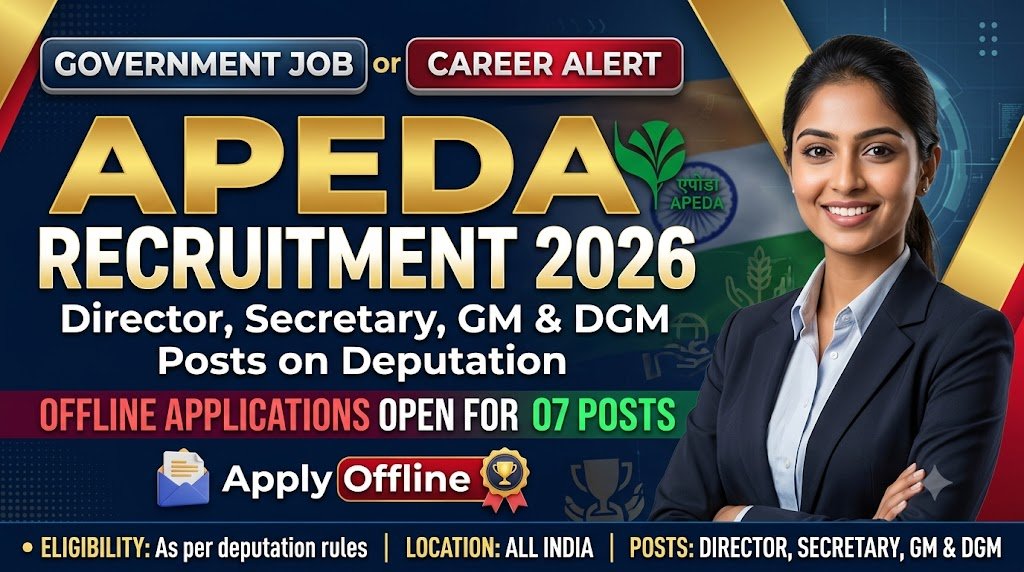 APEDA Recruitment 2026: Offline Applications Open for 07 Director, Secretary, GM & DGM Posts on Deputation