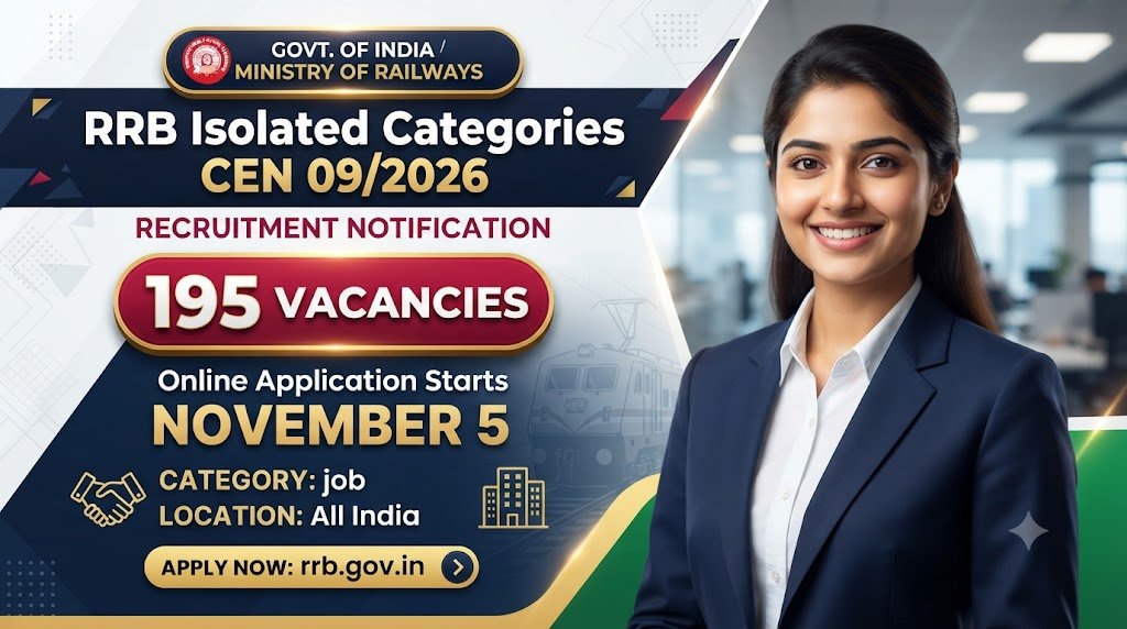 RRB Isolated Categories CEN 09/2026: 195 Vacancies, Online Application Starts November 5