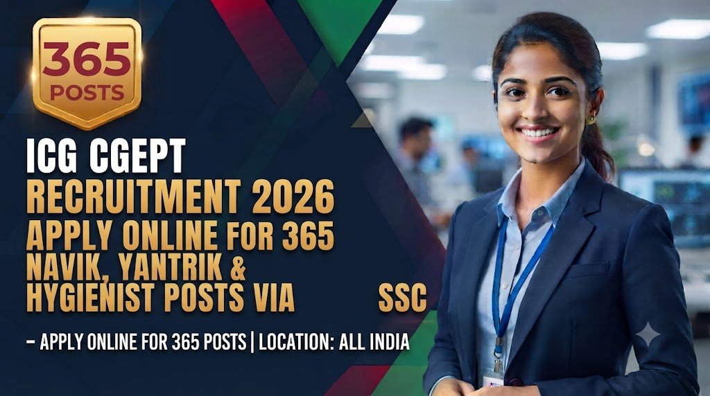 ICG CGEPT Recruitment 2026: Apply Online for 365 Navik, Yantrik & Hygienist Posts via SSC