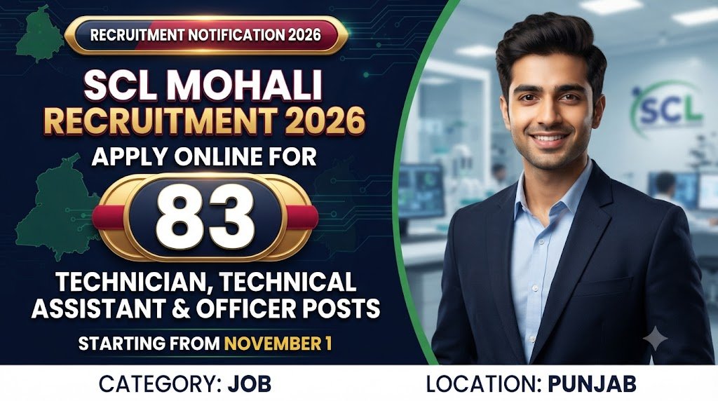 SCL Mohali Recruitment 2026: Apply Online for 83 Technician, Technical Assistant & Officer Posts from November 1