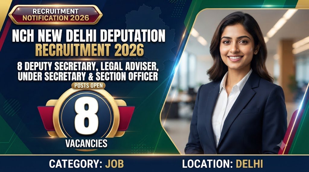 NCH New Delhi Deputation Recruitment 2026: 8 Deputy Secretary, Legal Adviser, Under Secretary & Section Officer Posts Open