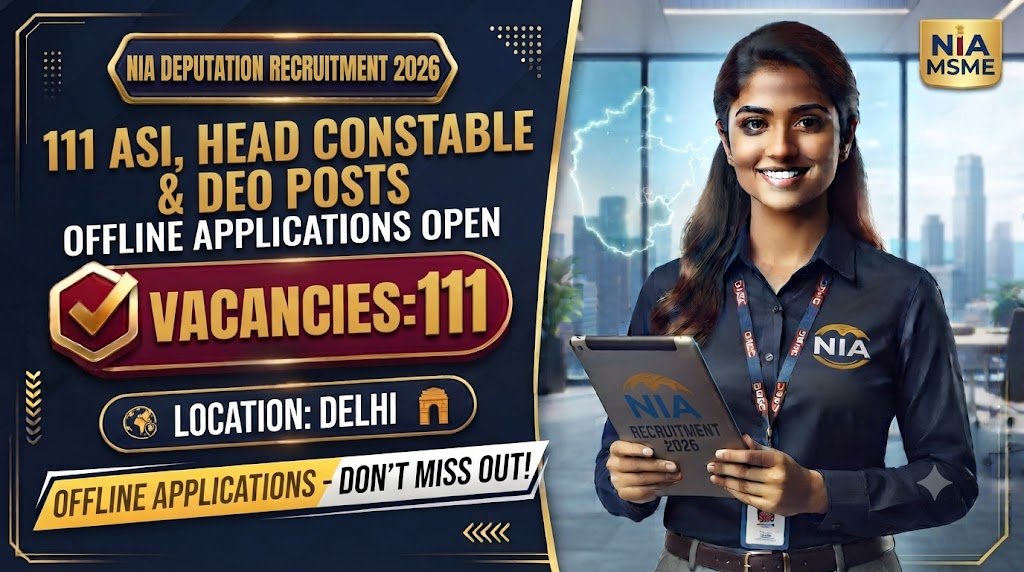 NIA Deputation Recruitment 2026: Offline Applications Open for 111 ASI, Head Constable & DEO Posts