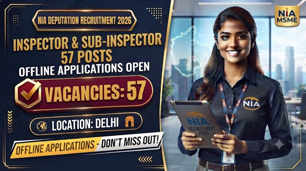 NIA Inspector & Sub-Inspector Deputation Recruitment 2026: 57 Posts, Offline Application Open