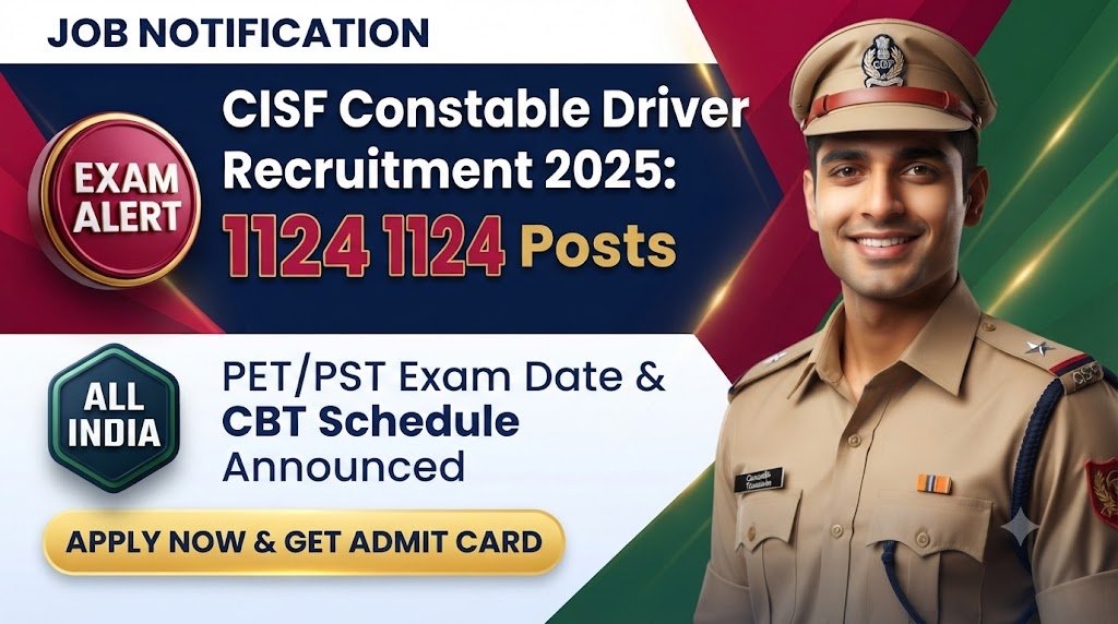CISF Constable Driver Recruitment 2025: 1124 Posts, PET/PST Exam Date & CBT Schedule Announced